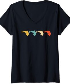 Womens Dolphin Vintage Retro Beluga Fish Orca Lover 60s 70s Gift V-Neck T-Shirt