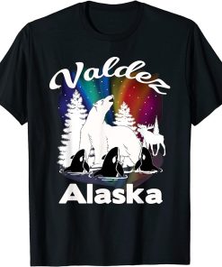 Valdez Alaska Aurora Borealis Polar Bear Orca Moose T-Shirt