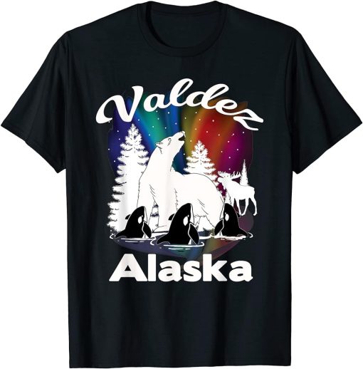 Valdez Alaska Aurora Borealis Polar Bear Orca Moose T-Shirt