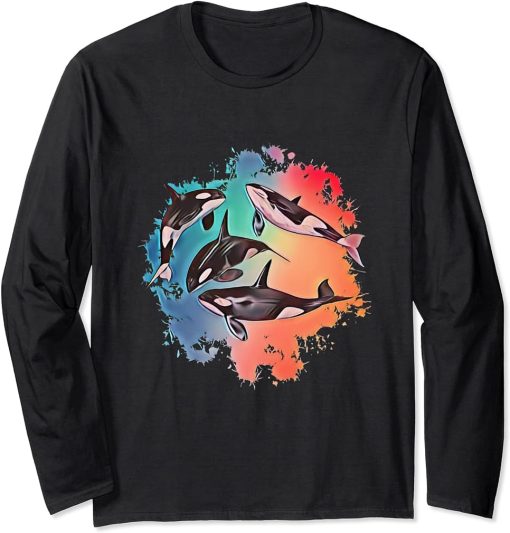 Orca Motif Whale Predator Animals Design Orcas Long Sleeve T-Shirt