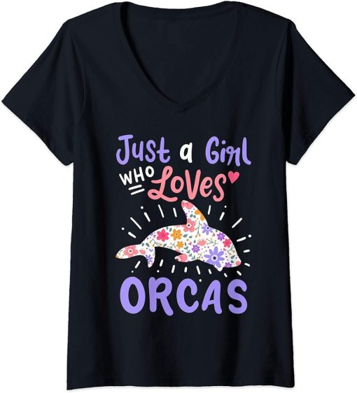 Womens Orca Just A Girl Who Loves Orcas V-Neck T-Shirt