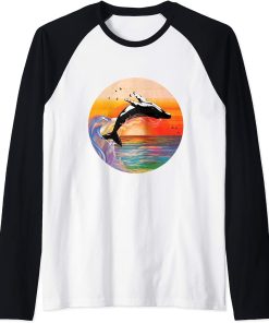 Orca Killer Whale Shirt Retro Whale Gifts for Women Kids Raglan Baseball Tee