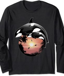 Orca Whales Sunset Long Sleeve T-Shirt