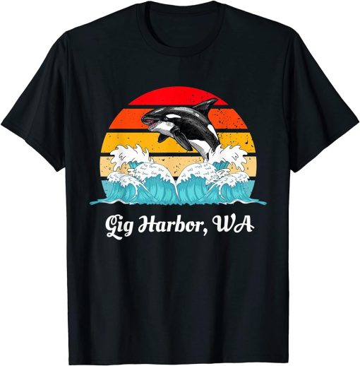 Vintage Gig Harbor WA Distressed Orca Killer Whale Art T-Shirt